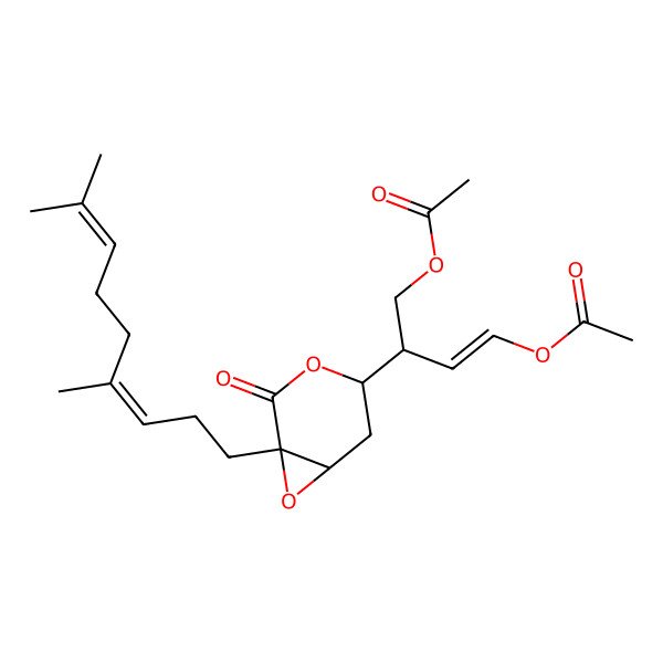 2D Structure of [(E)-4-acetyloxy-2-[1-[(3E)-4,8-dimethylnona-3,7-dienyl]-2-oxo-3,7-dioxabicyclo[4.1.0]heptan-4-yl]but-3-enyl] acetate