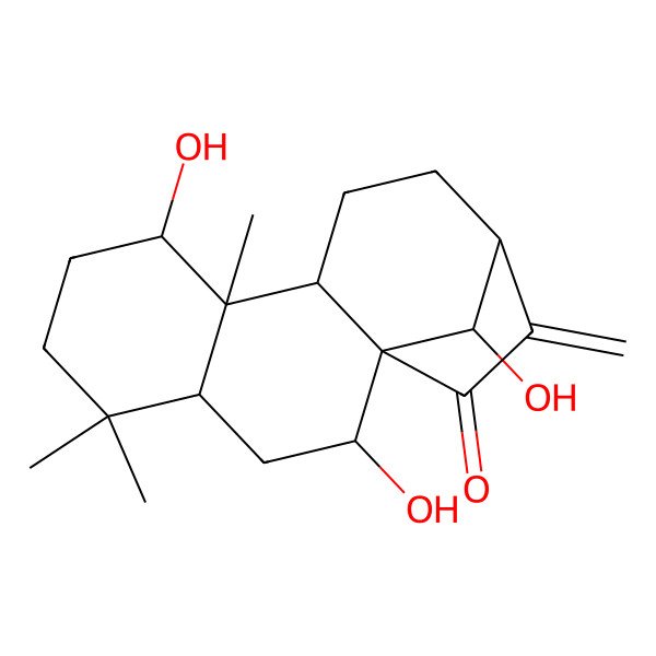 2D Structure of (1R,2S,4R,8S,9S,10S,13S,16R)-2,8,16-trihydroxy-5,5,9-trimethyl-14-methylidenetetracyclo[11.2.1.01,10.04,9]hexadecan-15-one