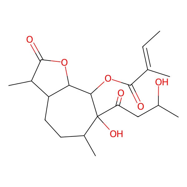 2D Structure of [7-hydroxy-7-(3-hydroxybutanoyl)-3,6-dimethyl-2-oxo-3a,4,5,6,8,8a-hexahydro-3H-cyclohepta[b]furan-8-yl] 2-methylbut-2-enoate