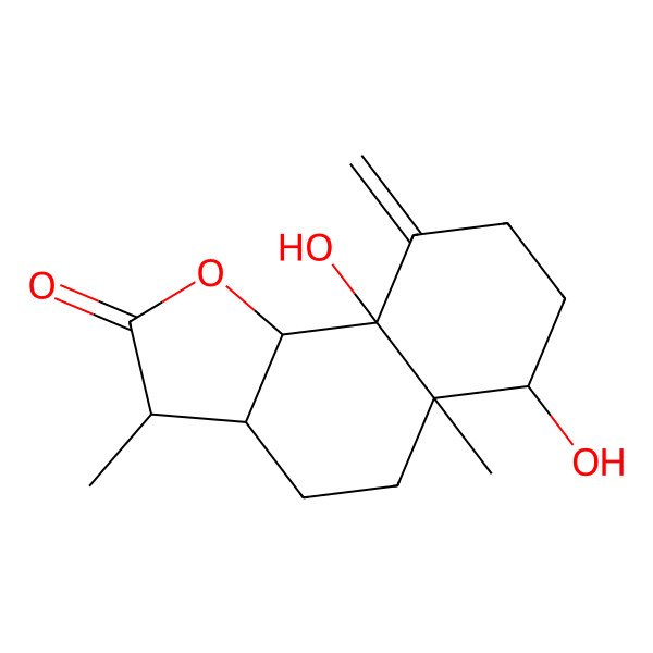 2D Structure of (3S,3aS,5aS,6R,9aR,9bS)-Decahydro-6,9a-dihydroxy-3,5a-dimethyl-9-methylenenaphtho[1,2-b]furan-2(3H)-one