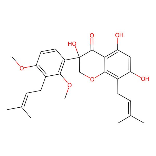 2D Structure of 3-[2,4-dimethoxy-3-(3-methylbut-2-enyl)phenyl]-3,5,7-trihydroxy-8-(3-methylbut-2-enyl)-2H-chromen-4-one