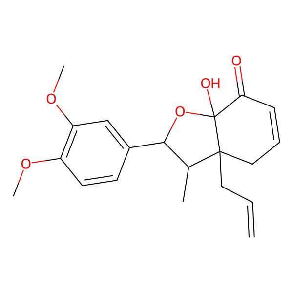 2D Structure of 2beta-(3,4-Dimethoxyphenyl)-3beta-methyl-3aalpha-allyl-7aalpha-hydroxy-2,3,3a,4-tetrahydrobenzofuran-7(7aH)-one 2D Structure of 2beta-(3,4-Dimethoxyphenyl)-3beta-methyl-3aalpha-allyl-7aalpha-hydroxy-2,3,3a,4-tetrahydrobenzofuran-7(7aH)-one