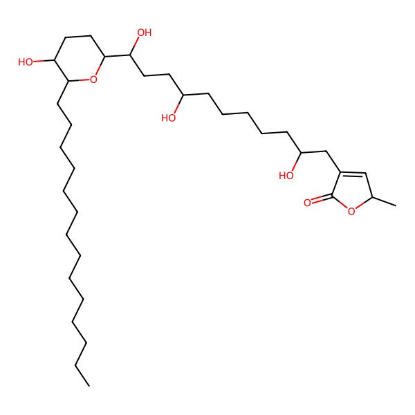 2D Structure of (2S)-2-methyl-4-[(2S,8R,11R)-2,8,11-trihydroxy-11-[(2R,5R,6R)-5-hydroxy-6-tetradecyloxan-2-yl]undecyl]-2H-furan-5-one