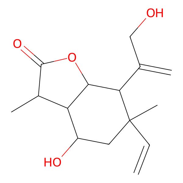 2D Structure of 6-Ethenyl-4-hydroxy-7-(3-hydroxyprop-1-en-2-yl)-3,6-dimethyl-3,3a,4,5,7,7a-hexahydro-1-benzofuran-2-one