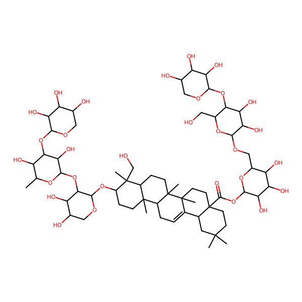 2D Structure of [(2S,3R,4S,5S,6R)-6-[[(2R,3R,4R,5S,6R)-3,4-dihydroxy-6-(hydroxymethyl)-5-[(2S,3R,4S,5R)-3,4,5-trihydroxyoxan-2-yl]oxyoxan-2-yl]oxymethyl]-3,4,5-trihydroxyoxan-2-yl] (4aS,6aR,6aS,6bR,8aR,9R,10S,12aR,14bS)-10-[(2S,3R,4S,5S)-3-[(2S,3R,4R,5S,6S)-3,5-dihydroxy-6-methyl-4-[(2S,3R,4S,5R)-3,4,5-trihydroxyoxan-2-yl]oxyoxan-2-yl]oxy-4,5-dihydroxyoxan-2-yl]oxy-9-(hydroxymethyl)-2,2,6a,6b,9,12a-hexamethyl-1,3,4,5,6,6a,7,8,8a,10,11,12,13,14b-tetradecahydropicene-4a-carboxylate
