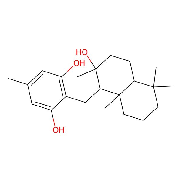 2D Structure of 2-[[(1S,2S,4aR,8aR)-2-hydroxy-2,5,5,8a-tetramethyl-3,4,4a,6,7,8-hexahydro-1H-naphthalen-1-yl]methyl]-5-methylbenzene-1,3-diol