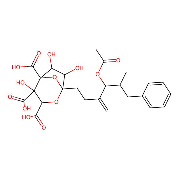 2D Structure of 1-(4-Acetyloxy-5-methyl-3-methylidene-6-phenylhexyl)-4,6,7-trihydroxy-2,8-dioxabicyclo[3.2.1]octane-3,4,5-tricarboxylic acid