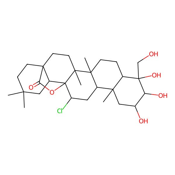 2D Structure of 16-Chloro-9,10,11-trihydroxy-9-(hydroxymethyl)-4,5,13,20,20-pentamethyl-24-oxahexacyclo[15.5.2.01,18.04,17.05,14.08,13]tetracosan-23-one
