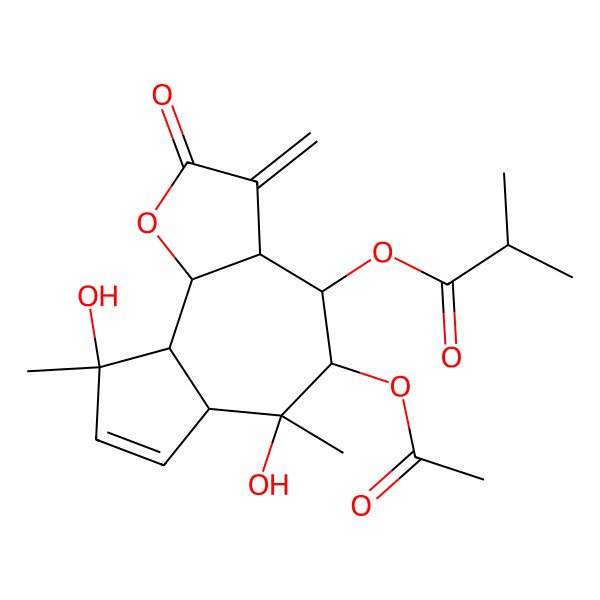 2D Structure of [(3aS,4R,5R,6S,6aR,9R,9aS,9bS)-5-acetyloxy-6,9-dihydroxy-6,9-dimethyl-3-methylidene-2-oxo-3a,4,5,6a,9a,9b-hexahydroazuleno[4,5-b]furan-4-yl] 2-methylpropanoate