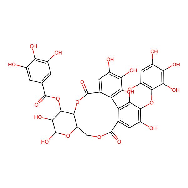 2D Structure of [(10R,11R,12R,13R,15R)-3,4,5,12,13,21,25,26,27-nonahydroxy-8,18-dioxo-9,14,17,23,30-pentaoxahexacyclo[17.12.0.02,7.010,15.022,31.024,29]hentriaconta-1(31),2,4,6,19,21,24(29),25,27-nonaen-11-yl] 3,4,5-trihydroxybenzoate