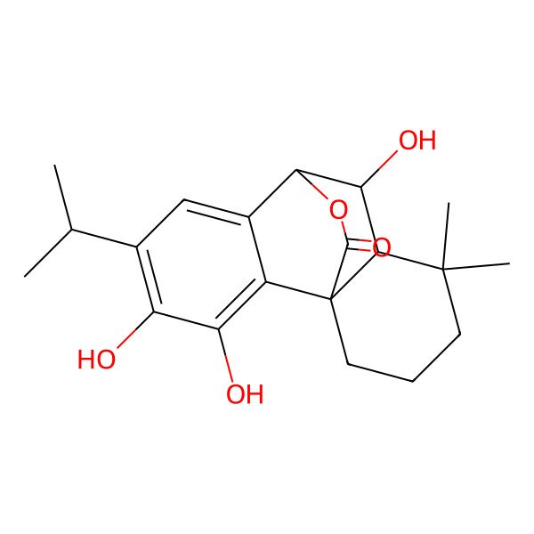 2D Structure of 3,4,9-Trihydroxy-11,11-dimethyl-5-(propan-2-yl)-16-oxatetracyclo[6.6.2.0^{1,10}.0^{2,7}]hexadeca-2(7),3,5-trien-15-one