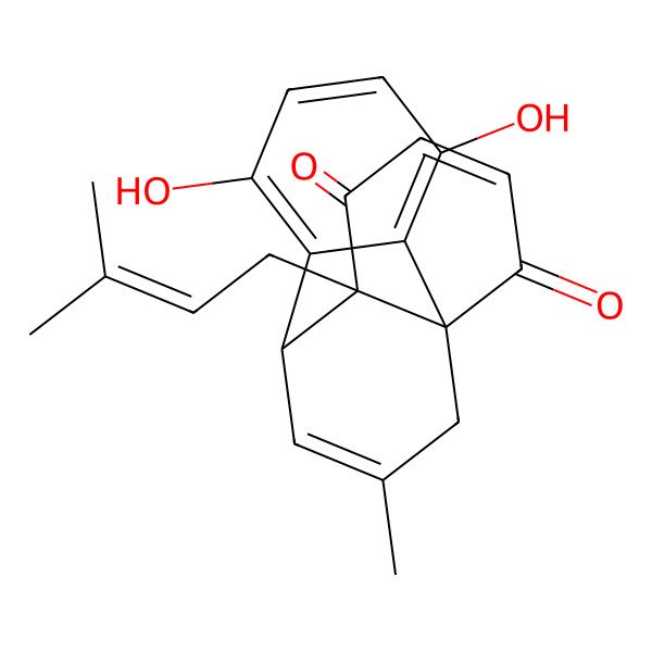 2D Structure of 3,6-Dihydroxy-15-methyl-9-(3-methylbut-2-enyl)tetracyclo[6.5.3.01,9.02,7]hexadeca-2,4,6,11,15-pentaene-10,13-dione