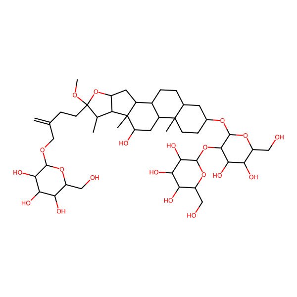 2D Structure of 2-[4-[16-[4,5-Dihydroxy-6-(hydroxymethyl)-3-[3,4,5-trihydroxy-6-(hydroxymethyl)oxan-2-yl]oxyoxan-2-yl]oxy-10-hydroxy-6-methoxy-7,9,13-trimethyl-5-oxapentacyclo[10.8.0.02,9.04,8.013,18]icosan-6-yl]-2-methylidenebutoxy]-6-(hydroxymethyl)oxane-3,4,5-triol