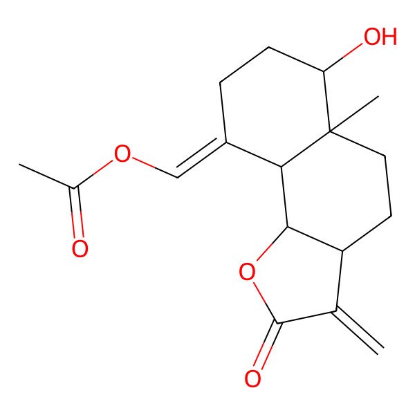 2D Structure of [(E)-[(3aS,5aR,6S,9aS,9bS)-6-hydroxy-5a-methyl-3-methylidene-2-oxo-3a,4,5,6,7,8,9a,9b-octahydrobenzo[g][1]benzofuran-9-ylidene]methyl] acetate