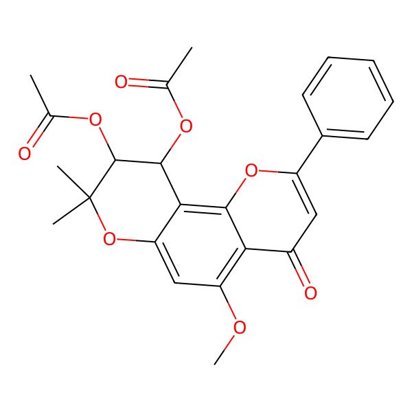 2D Structure of (9R,10S)-rel-(-)-9,10-bis(Acetyloxy)-9,10-dihydro-5-methoxy-8,8-dimethyl-2-phenyl-4H,8H-benzo[1,2-b:3,4-b']dipyran-4-one