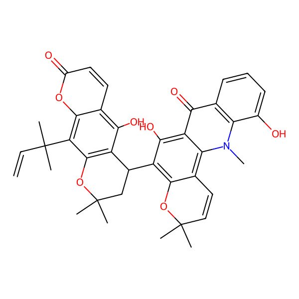 2D Structure of 6,11-dihydroxy-5-[(4R)-5-hydroxy-2,2-dimethyl-10-(2-methylbut-3-en-2-yl)-8-oxo-3,4-dihydropyrano[3,2-g]chromen-4-yl]-3,3,12-trimethylpyrano[2,3-c]acridin-7-one