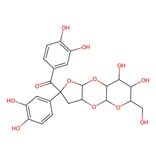 2D Structure of (3,4-dihydroxyphenyl)-[(1R,3S,5S,7R,9S,11R,12S,13S)-5-(3,4-dihydroxyphenyl)-12,13-dihydroxy-11-(hydroxymethyl)-2,4,8,10-tetraoxatricyclo[7.4.0.03,7]tridecan-5-yl]methanone