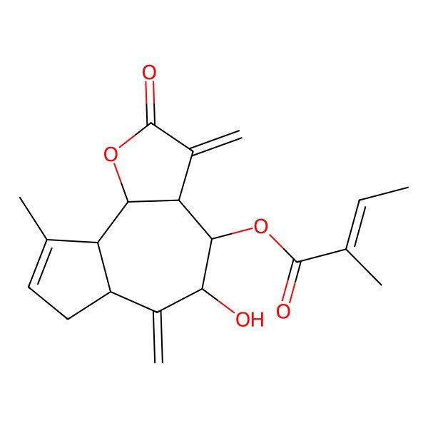 2D Structure of [(3aS,4S,5R,6aR,9aR,9bR)-5-hydroxy-9-methyl-3,6-dimethylidene-2-oxo-4,5,6a,7,9a,9b-hexahydro-3aH-azuleno[4,5-b]furan-4-yl] (E)-2-methylbut-2-enoate
