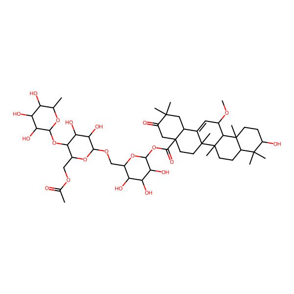 2D Structure of [(2S,3R,4S,5S,6R)-6-[[(2R,3R,4R,5S,6R)-6-(acetyloxymethyl)-3,4-dihydroxy-5-[(2S,3R,4R,5R,6S)-3,4,5-trihydroxy-6-methyloxan-2-yl]oxyoxan-2-yl]oxymethyl]-3,4,5-trihydroxyoxan-2-yl] (4aR,6aR,6aS,6bR,8aR,10R,12aS,13R,14bS)-10-hydroxy-13-methoxy-2,2,6a,6b,9,9,12a-heptamethyl-3-oxo-4,5,6,6a,7,8,8a,10,11,12,13,14b-dodecahydro-1H-picene-4a-carboxylate
