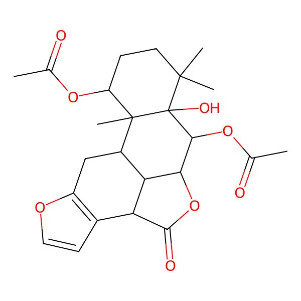 2D Structure of (12-Acetyloxy-13-hydroxy-14,14,18-trimethyl-9-oxo-4,10-dioxapentacyclo[9.7.1.03,7.08,19.013,18]nonadeca-3(7),5-dien-17-yl) acetate