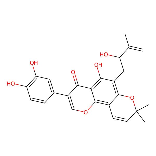2D Structure of 3-(3,4-Dihydroxyphenyl)-5-hydroxy-6-(2-hydroxy-3-methylbut-3-enyl)-8,8-dimethylpyrano[2,3-h]chromen-4-one