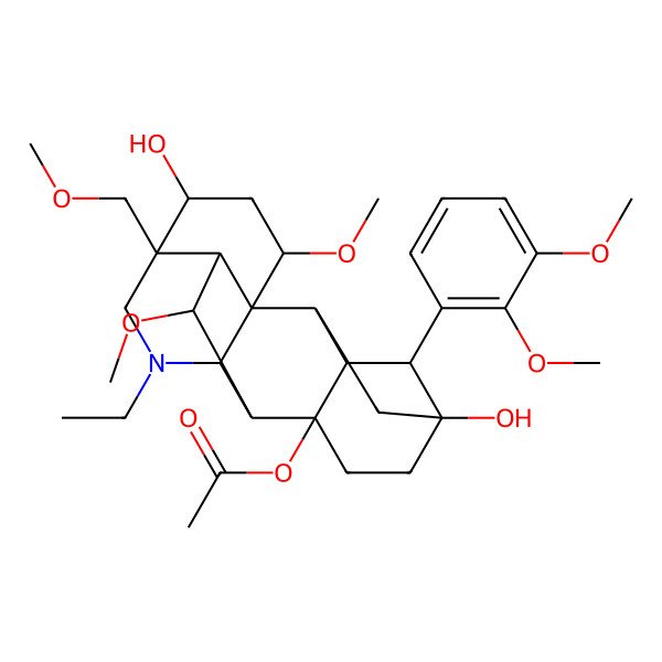 2D Structure of [4-(2,3-Dimethoxyphenyl)-11-ethyl-5,14-dihydroxy-16,18-dimethoxy-13-(methoxymethyl)-11-azahexacyclo[7.7.2.12,5.01,10.03,8.013,17]nonadecan-8-yl] acetate