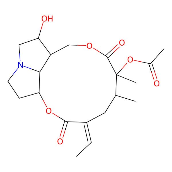 2D Structure of (4-Ethylidene-12-hydroxy-6,7-dimethyl-3,8-dioxo-2,9-dioxa-14-azatricyclo[9.5.1.014,17]heptadecan-7-yl) acetate