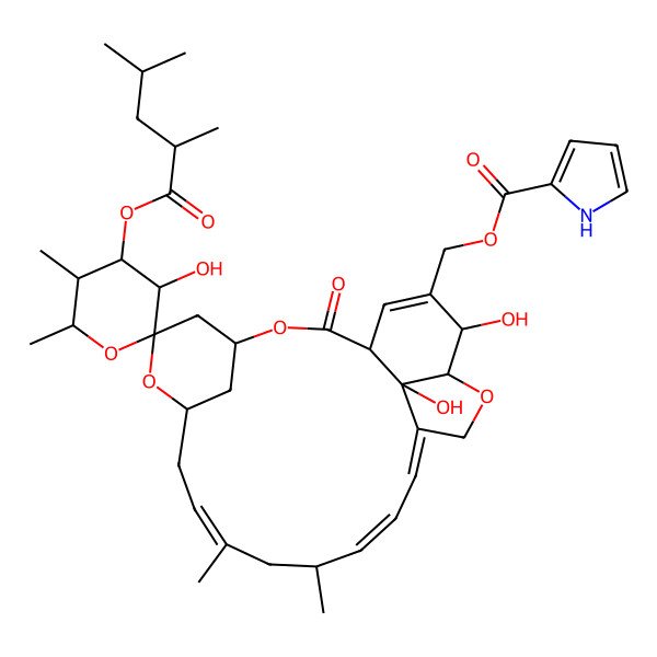 2D Structure of [4'-(2,4-dimethylpentanoyloxy)-3',21,24-trihydroxy-5',6',11,13-tetramethyl-2-oxospiro[3,7,19-trioxatetracyclo[15.6.1.14,8.020,24]pentacosa-10,14,16,22-tetraene-6,2'-oxane]-22-yl]methyl 1H-pyrrole-2-carboxylate