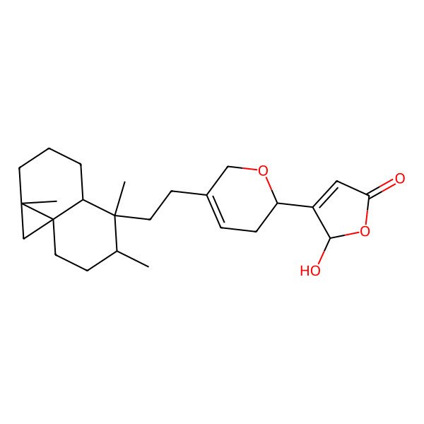 2D Structure of (2R)-3-[(2S)-5-[2-[(1aR,4aS,5R,6R,8aR)-1a,5,6-trimethyl-1,2,3,4,4a,6,7,8-octahydrocyclopropa[e]naphthalen-5-yl]ethyl]-3,6-dihydro-2H-pyran-2-yl]-2-hydroxy-2H-furan-5-one