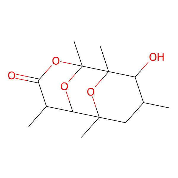 2D Structure of (1S,2S,5S,6R,7R,9R,10S)-10-hydroxy-1,2,5,7,9-pentamethyl-3,11,12-trioxatricyclo[5.3.1.12,6]dodecan-4-one
