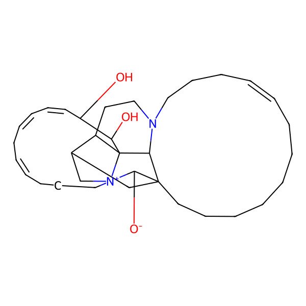 2D Structure of (4S,5S,6E,8E,11Z,26Z)-4,5-dihydroxy-22-aza-16-azoniahexacyclo[16.16.1.11,16.02,22.03,16.03,19]hexatriaconta-6,8,11,26-tetraen-36-olate