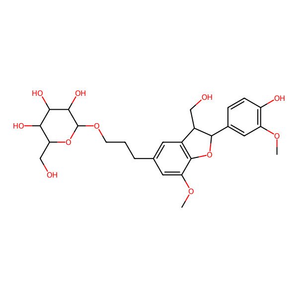 2D Structure of (2R,3R,4S,5S,6R)-2-[3-[(2R,3S)-2-(4-hydroxy-3-methoxyphenyl)-3-(hydroxymethyl)-7-methoxy-2,3-dihydro-1-benzofuran-5-yl]propoxy]-6-(hydroxymethyl)oxane-3,4,5-triol