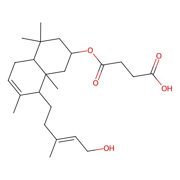 2D Structure of 4-[[(2S,4aR,8S,8aS)-8-[(E)-5-hydroxy-3-methylpent-3-enyl]-4,4,7,8a-tetramethyl-1,2,3,4a,5,8-hexahydronaphthalen-2-yl]oxy]-4-oxobutanoic acid
