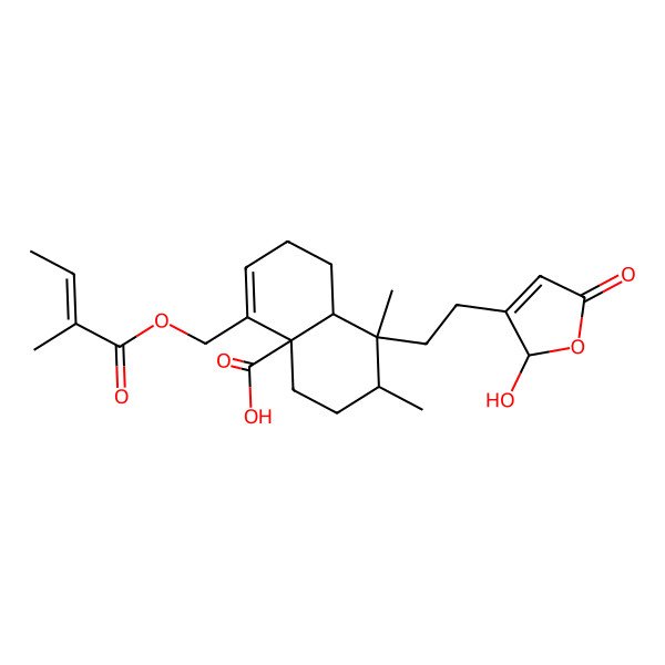 2D Structure of (4aS,7R,8R,8aS)-8-[2-[(2R)-2-hydroxy-5-oxo-2H-furan-3-yl]ethyl]-7,8-dimethyl-4-[[(Z)-2-methylbut-2-enoyl]oxymethyl]-1,2,5,6,7,8a-hexahydronaphthalene-4a-carboxylic acid