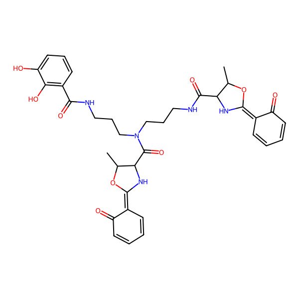 2D Structure of (2Z)-N-[3-[3-[(2,3-dihydroxybenzoyl)amino]propyl-[(2Z,4S,5R)-5-methyl-2-(6-oxocyclohexa-2,4-dien-1-ylidene)-1,3-oxazolidine-4-carbonyl]amino]propyl]-5-methyl-2-(6-oxocyclohexa-2,4-dien-1-ylidene)-1,3-oxazolidine-4-carboxamide