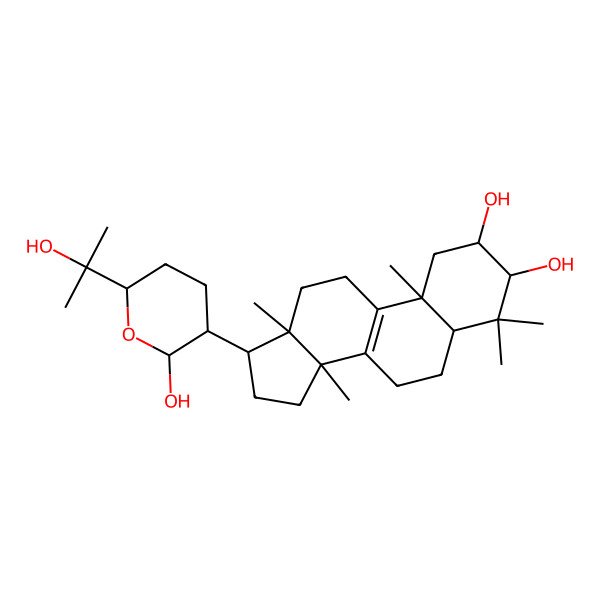 2D Structure of 17-[2-hydroxy-6-(2-hydroxypropan-2-yl)oxan-3-yl]-4,4,10,13,14-pentamethyl-2,3,5,6,7,11,12,15,16,17-decahydro-1H-cyclopenta[a]phenanthrene-2,3-diol