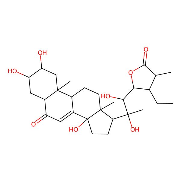 2D Structure of (3S,4R,5R)-5-[(1R,2R)-1,2-dihydroxy-2-[(2S,3R,5R,9R,10R,13R,14S,17S)-2,3,14-trihydroxy-10,13-dimethyl-6-oxo-2,3,4,5,9,11,12,15,16,17-decahydro-1H-cyclopenta[a]phenanthren-17-yl]propyl]-4-ethyl-3-methyloxolan-2-one