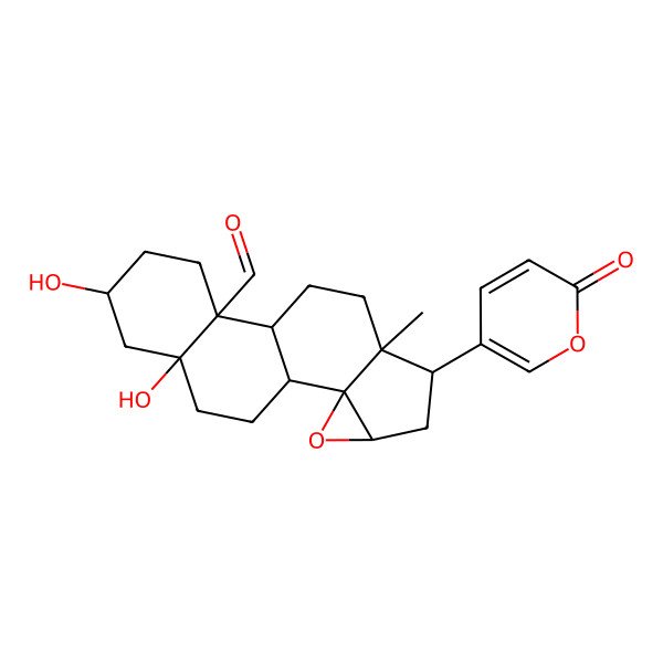 2D Structure of 14,16-Dihydroxy-7-methyl-6-(6-oxopyran-3-yl)-3-oxapentacyclo[8.8.0.02,4.02,7.011,16]octadecane-11-carbaldehyde