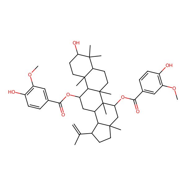 2D Structure of [9-Hydroxy-5-(4-hydroxy-3-methoxybenzoyl)oxy-3a,5a,5b,8,8,11a-hexamethyl-1-prop-1-en-2-yl-1,2,3,4,5,6,7,7a,9,10,11,11b,12,13,13a,13b-hexadecahydrocyclopenta[a]chrysen-12-yl] 4-hydroxy-3-methoxybenzoate