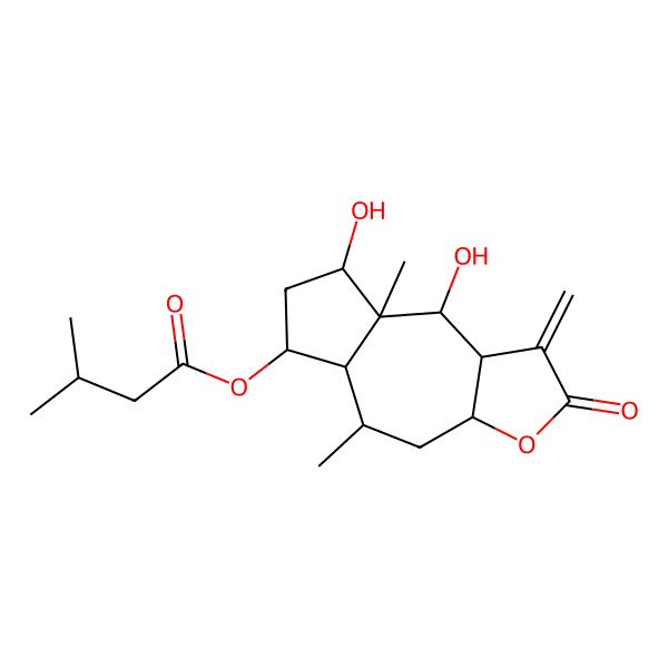 2D Structure of (8,9-dihydroxy-5,8a-dimethyl-1-methylidene-2-oxo-4,5,5a,6,7,8,9,9a-octahydro-3aH-azuleno[6,5-b]furan-6-yl) 3-methylbutanoate
