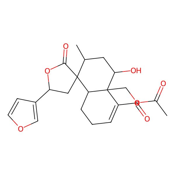 2D Structure of [(4aR,5R,5'S,7R,8R,8aS)-4-formyl-5'-(furan-3-yl)-5-hydroxy-7-methyl-2'-oxospiro[1,2,5,6,7,8a-hexahydronaphthalene-8,3'-oxolane]-4a-yl]methyl acetate