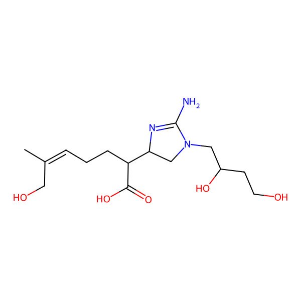 2D Structure of (E,2R)-2-[(4R)-2-amino-1-(2,4-dihydroxybutyl)-4,5-dihydroimidazol-4-yl]-7-hydroxy-6-methylhept-5-enoic acid