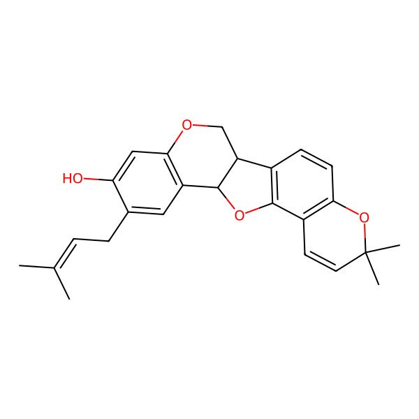 2D Structure of 17,17-Dimethyl-8-(3-methylbut-2-enyl)-4,12,18-trioxapentacyclo[11.8.0.02,11.05,10.014,19]henicosa-1(13),5(10),6,8,14(19),15,20-heptaen-7-ol