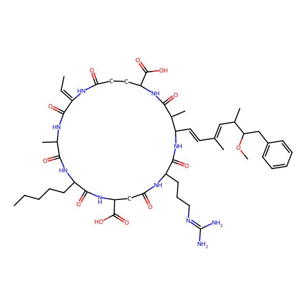 2D Structure of (5R,8S,11R,15S,18S,19S,22R)-15-[3-(diaminomethylideneamino)propyl]-2-ethylidene-18-[(1E,3E,5S,6S)-6-methoxy-3,5-dimethyl-7-phenylhepta-1,3-dienyl]-5,19-dimethyl-3,6,9,13,16,20,25-heptaoxo-8-pentyl-1,4,7,10,14,17,21-heptazacyclopentacosane-11,22-dicarboxylic acid