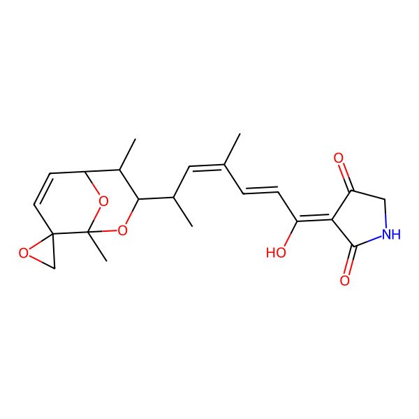 2D Structure of 3-[(6R)-6-[(1R,3R,4S,5R)-1,4-dimethylspiro[2,9-dioxabicyclo[3.3.1]non-6-ene-8,2'-oxirane]-3-yl]-1-hydroxy-4-methylhepta-2,4-dienylidene]pyrrolidine-2,4-dione