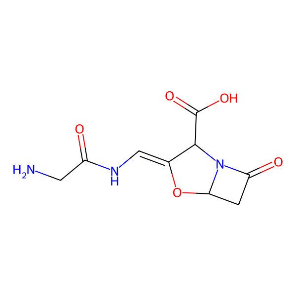 2D Structure of (2S,3Z,5S)-3-[[(2-aminoacetyl)amino]methylidene]-7-oxo-4-oxa-1-azabicyclo[3.2.0]heptane-2-carboxylic acid