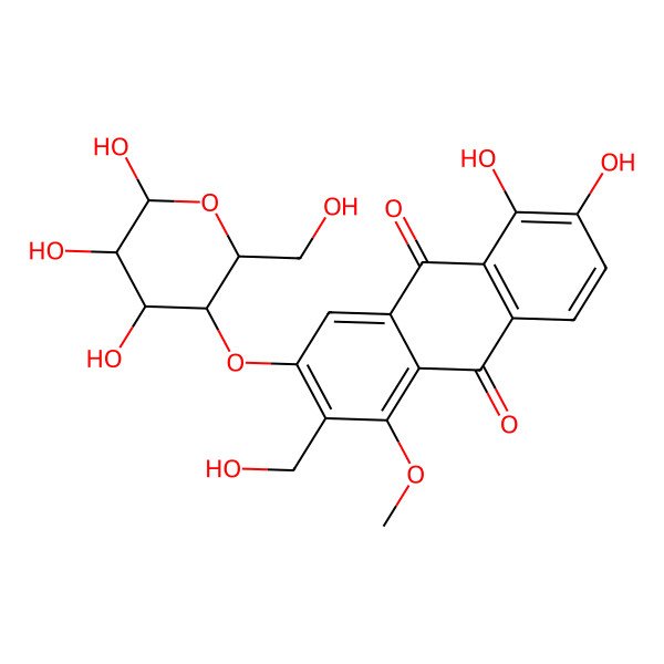 2D Structure of 5,6-Dihydroxy-2-(hydroxymethyl)-1-methoxy-3-[4,5,6-trihydroxy-2-(hydroxymethyl)oxan-3-yl]oxyanthracene-9,10-dione