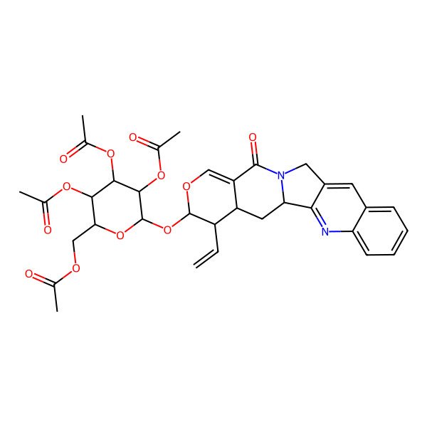 2D Structure of [(2R,3R,4S,5R,6S)-3,4,5-triacetyloxy-6-[[(1S,18S,19R,20S)-19-ethenyl-14-oxo-17-oxa-3,13-diazapentacyclo[11.8.0.02,11.04,9.015,20]henicosa-2,4,6,8,10,15-hexaen-18-yl]oxy]oxan-2-yl]methyl acetate