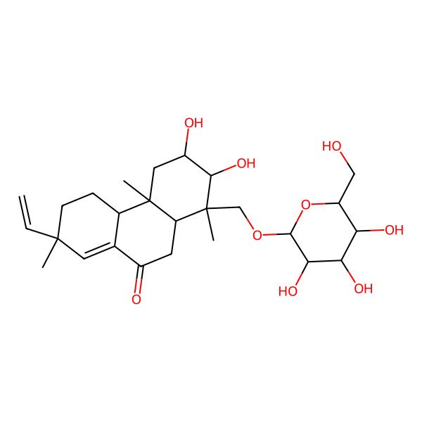 2D Structure of 7-Ethenyl-2,3-dihydroxy-1,4a,7-trimethyl-1-[[3,4,5-trihydroxy-6-(hydroxymethyl)oxan-2-yl]oxymethyl]-2,3,4,4b,5,6,10,10a-octahydrophenanthren-9-one