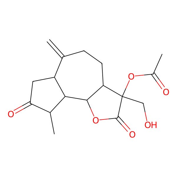 2D Structure of [3-(Hydroxymethyl)-9-methyl-6-methylidene-2,8-dioxo-3a,4,5,6a,7,9,9a,9b-octahydroazuleno[4,5-b]furan-3-yl] acetate